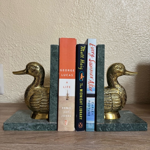 Other - Vintage Green Marble Brass Duck Bookends MCM Elegant Decor